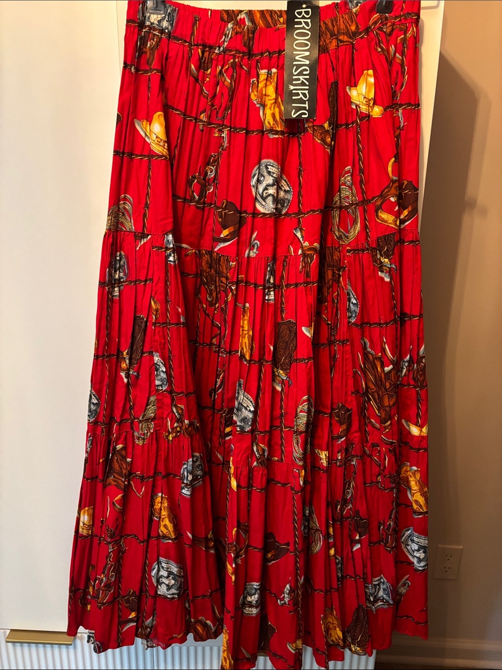 Vintage Western Broom Skirt Red One Size Fits Most